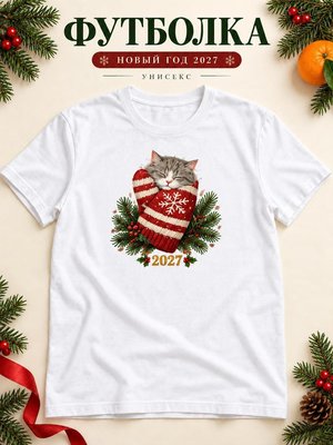 Футболка унисекс новогодняя Кот 2027