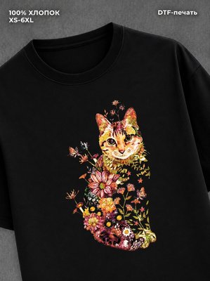 Футболка кот из цветов