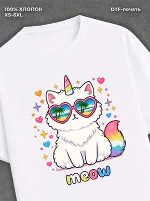Футболка Футболка с котенком детская с надписью meow
