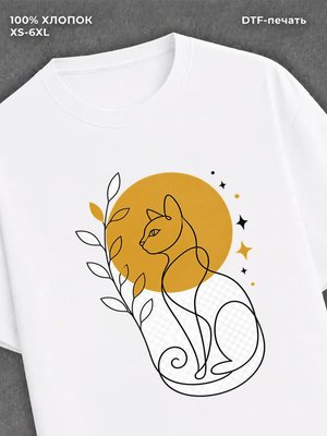 Футболка кот нарисованные одной линией