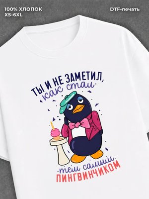 Футболка мемным принтом в подарок на ДР Стал Пингвинчиком