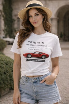 Футболка белая в стиле Ferrari 308 GTB Vetroresina