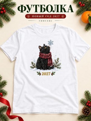 Футболка унисекс новогодняя Кот 2027