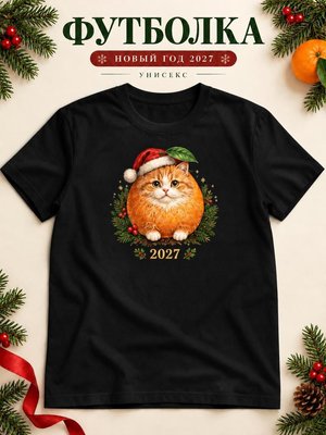 Футболка унисекс новогодняя Кот 2027