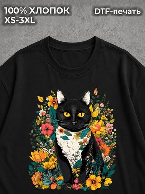 Футболка Кот в цветах