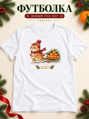 Футболка унисекс новогодняя Кот 2027