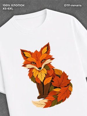 Футболка лиса из осенних листьев