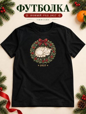 Футболка унисекс новогодняя Кот 2027