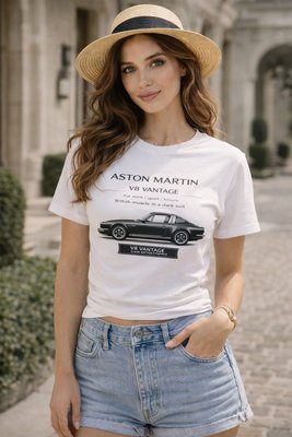 Футболка белая в стиле Aston Martin V8 Vantage Oscar India