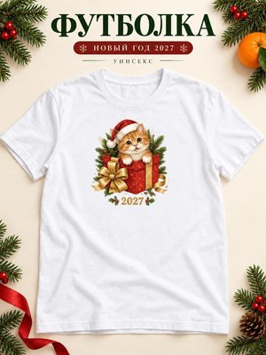 Футболка унисекс новогодняя Кот 2027